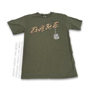 DARE Camo & Dog Tags Graphic Tee | Unisex Size Small | Gildan Ultra Cotton